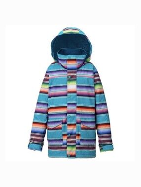 Burton Kids Mijita Multicolor Striped Hooded Ski Jacket Size XS Or 5-6